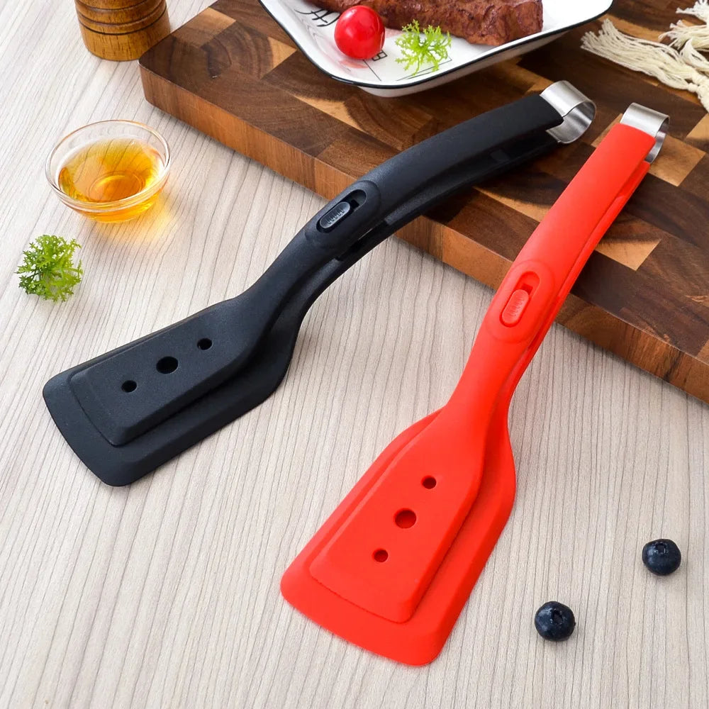 1Pc Egg Flipper Spatula 2 in 1 Grip and Flip Spatula Tongs Silicone Egg Flipper Tool Fish French Toast Tongs Non-Stick Cooking