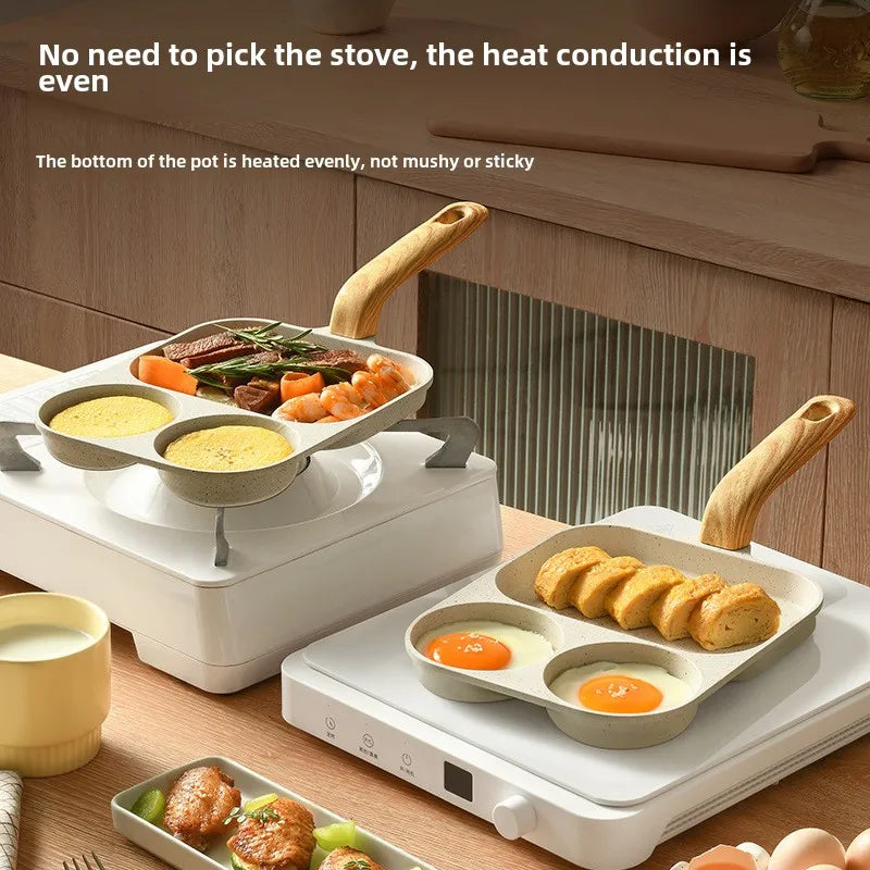 Universal Partition Non-stick 3-in-1 Egg Mini Burger Pan Multifunctional Home Use kitchen breakfast Steak Flat bottom frying pan