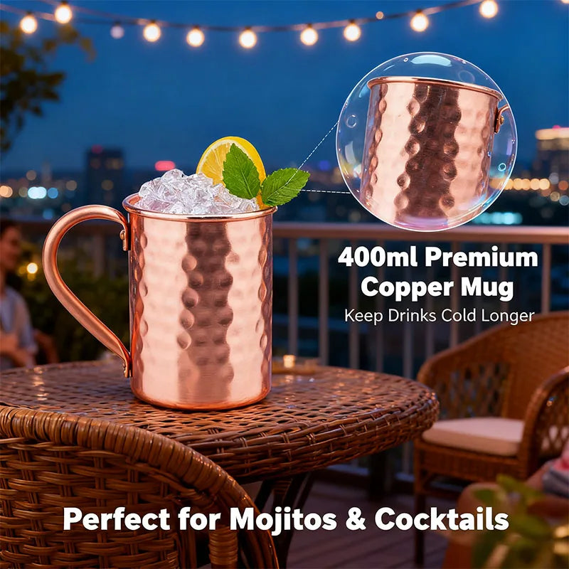 New 100% Copper Cups Pure Solid  Moscow Mule PURE Copper Mugs-Shaped 400ml Cocktail Cups Beer Milk Mug Drinkware