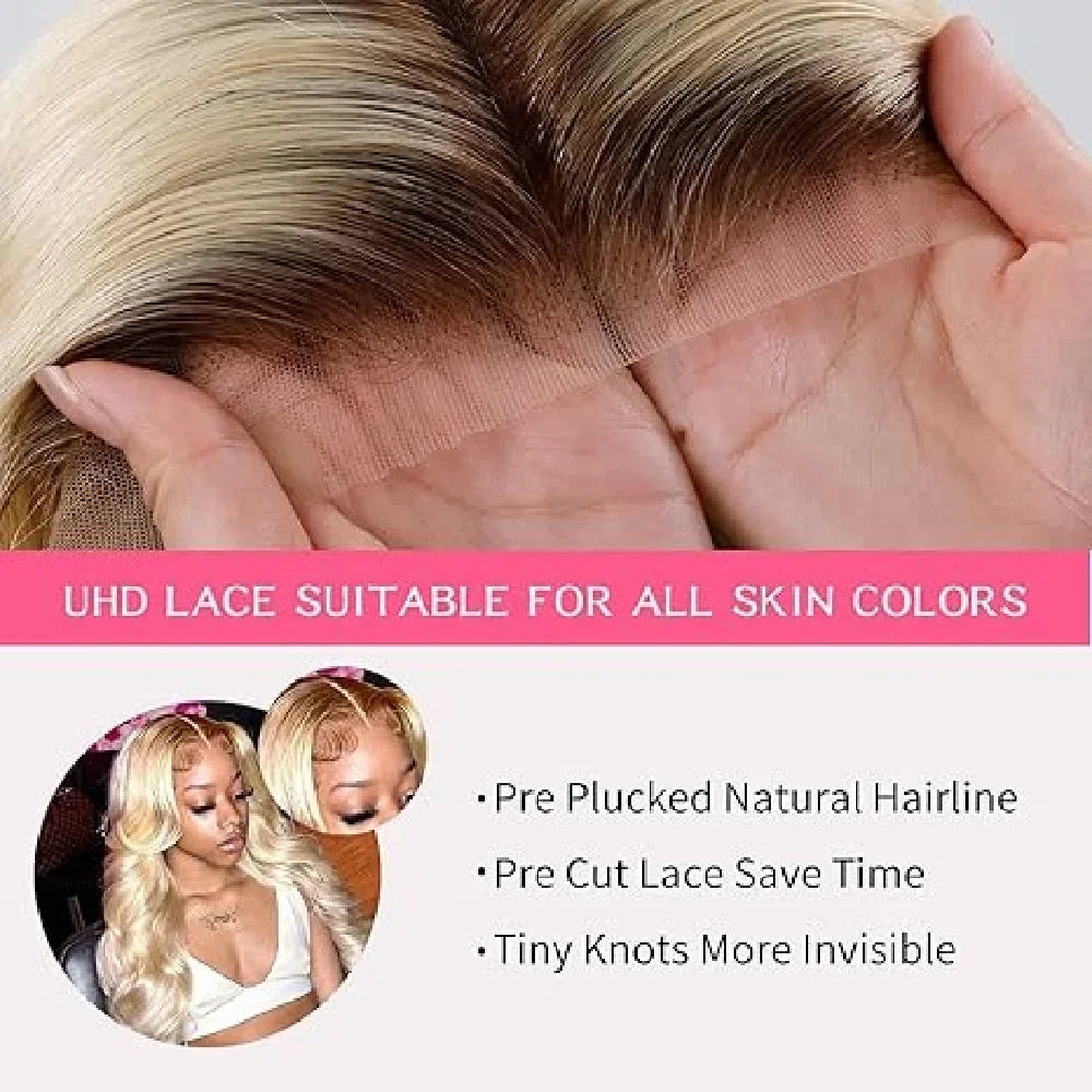 Short Bob Body Wave Lace Front Wigs Human Hair for Women 13x4 Hd Ombre Brown Roots Ash Blonde Lace Front Wigs 250% Density