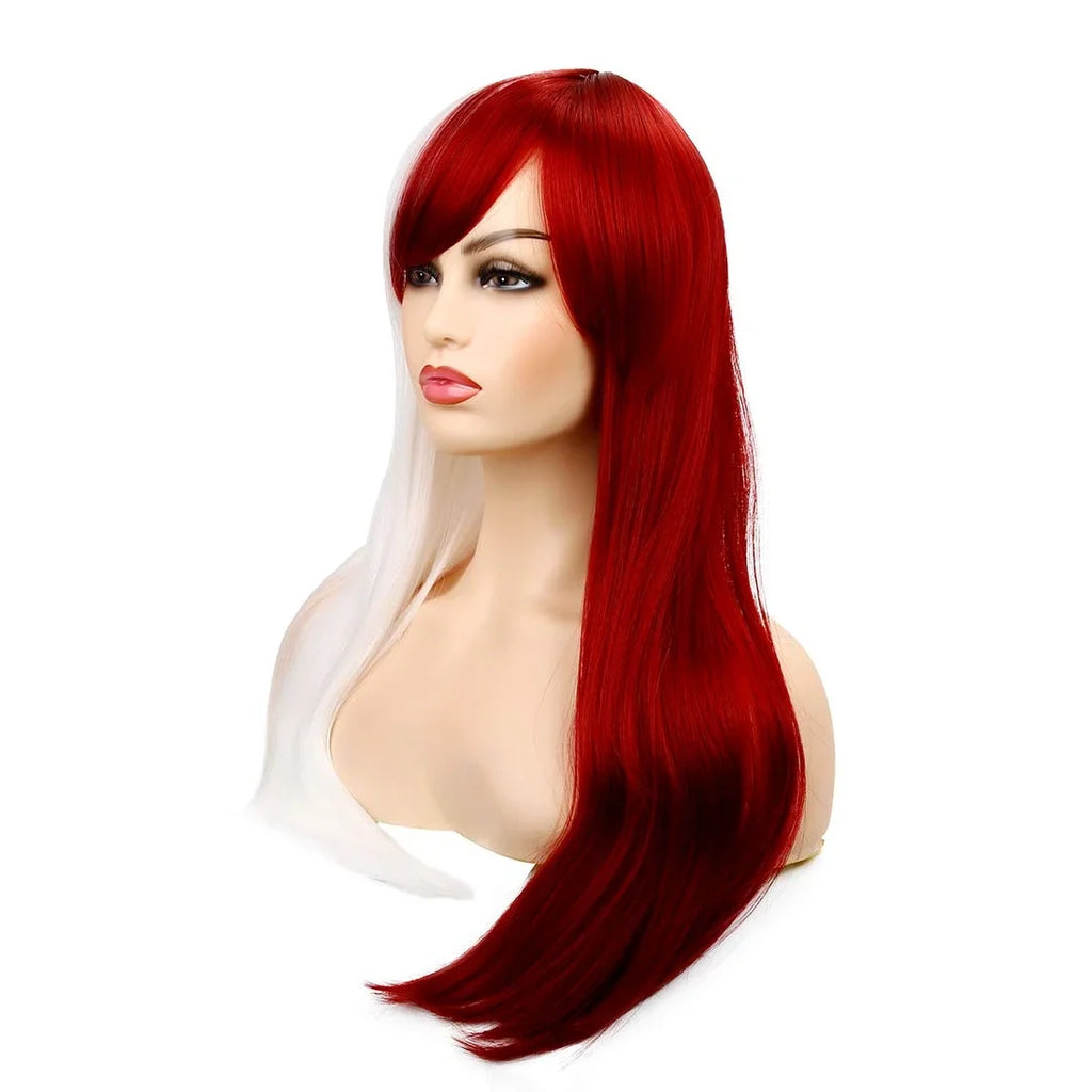 Long Straight Anime Cosplay Wig for Women Red White Synthetic Halloween Hair Wig