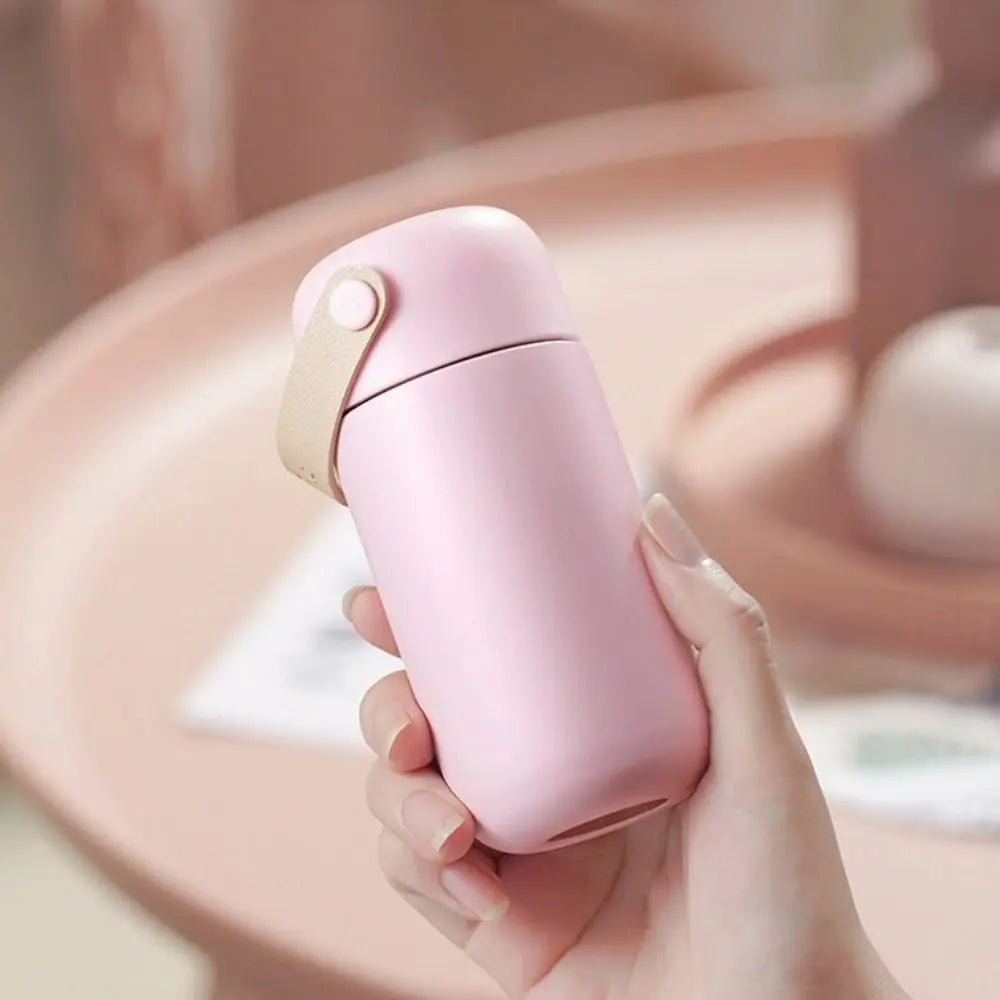 150ml Mini Stainless Steel Thermos Cup Double Wall with Leather Handle Pocket Bottle Leakproof Unbreakable Thermoses Coffee Mug