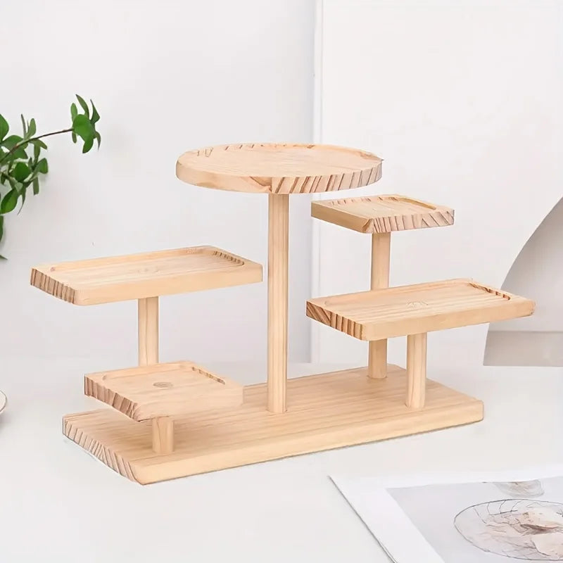 Multi-Tier Wooden Trapezoid Display Rack, 27" Compact Shelf for Jewelry, Snacks, Succulents - No Assembly Required