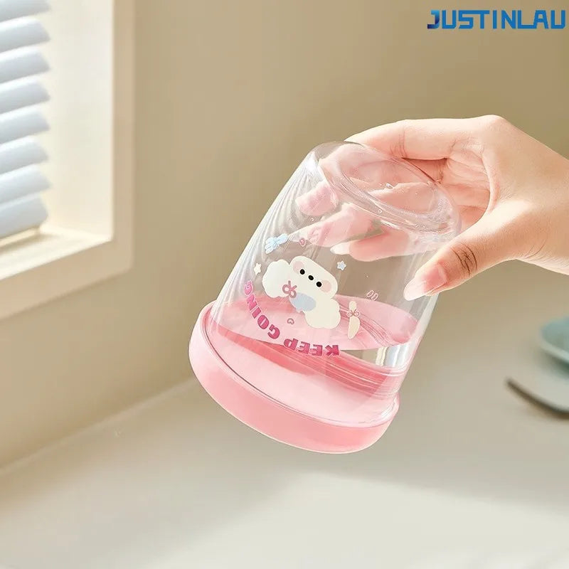 JUSTINLAU Macaron Fruit Cup Breakfast Salad Cup with Lid Double Layered Drip Cup Fruit Cup Forked Cup Suitable for Picnic Use