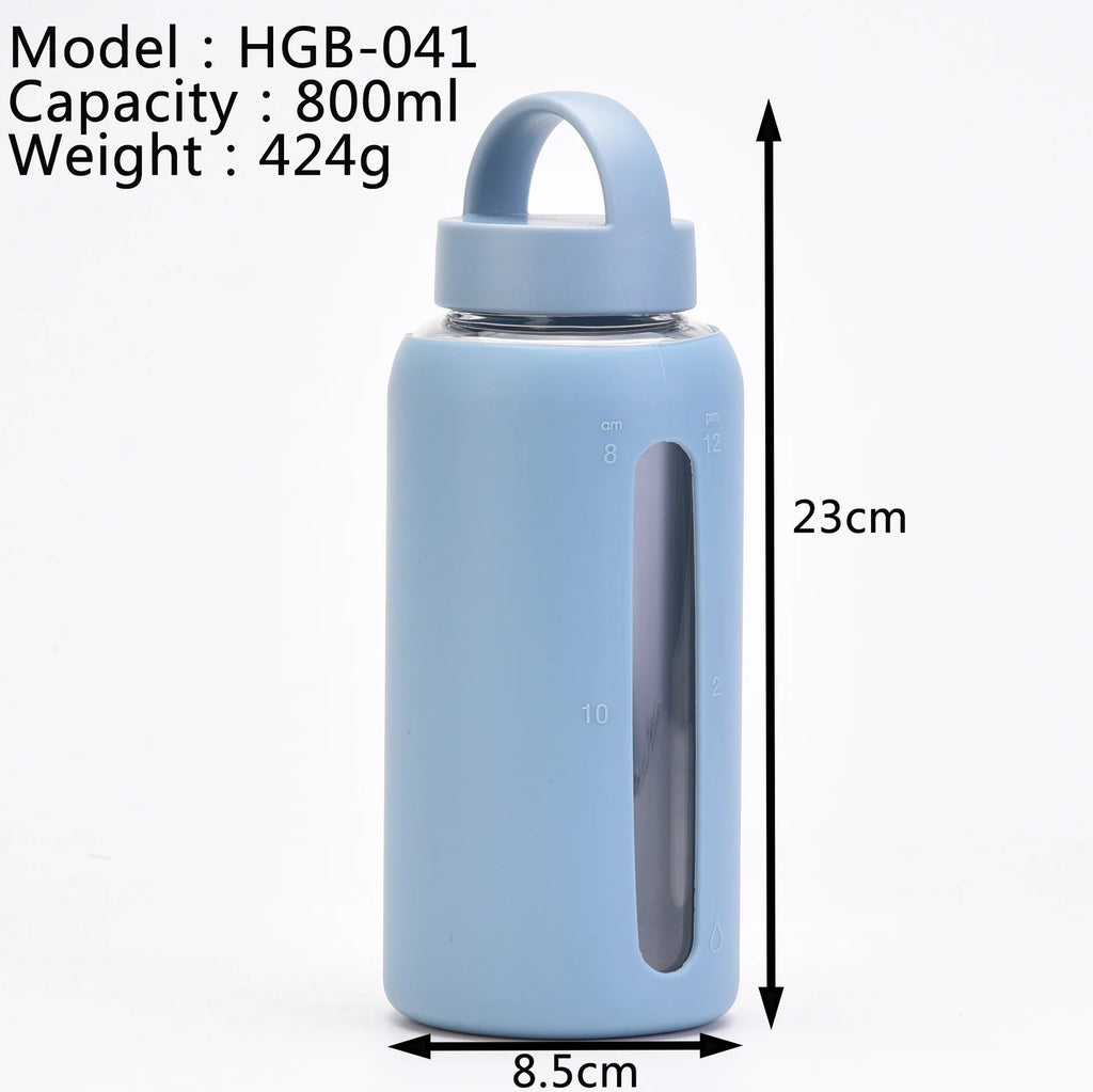 600ml,800ML Single-layer Glass Water Bottle With Silicone Sleeve,Anti-hot Heat Insulation,Scale,Large Capacity,Handy Cup,Mug