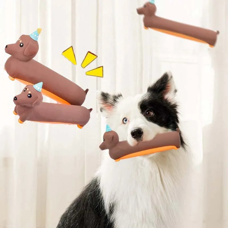 Dog Chewing Toy Simulated Dachshund Squeaky Bite Resistant Puppy Toy Training Silicone Teeth Cleaning Dog Toy Supplies