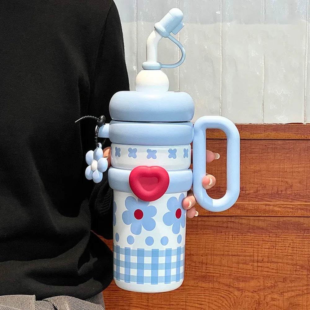920ML Insulated Thermos with Handle Stainless Steel Thermos Coffee Cup Handheld Large Capacity Sports Water Kettle Car Cups