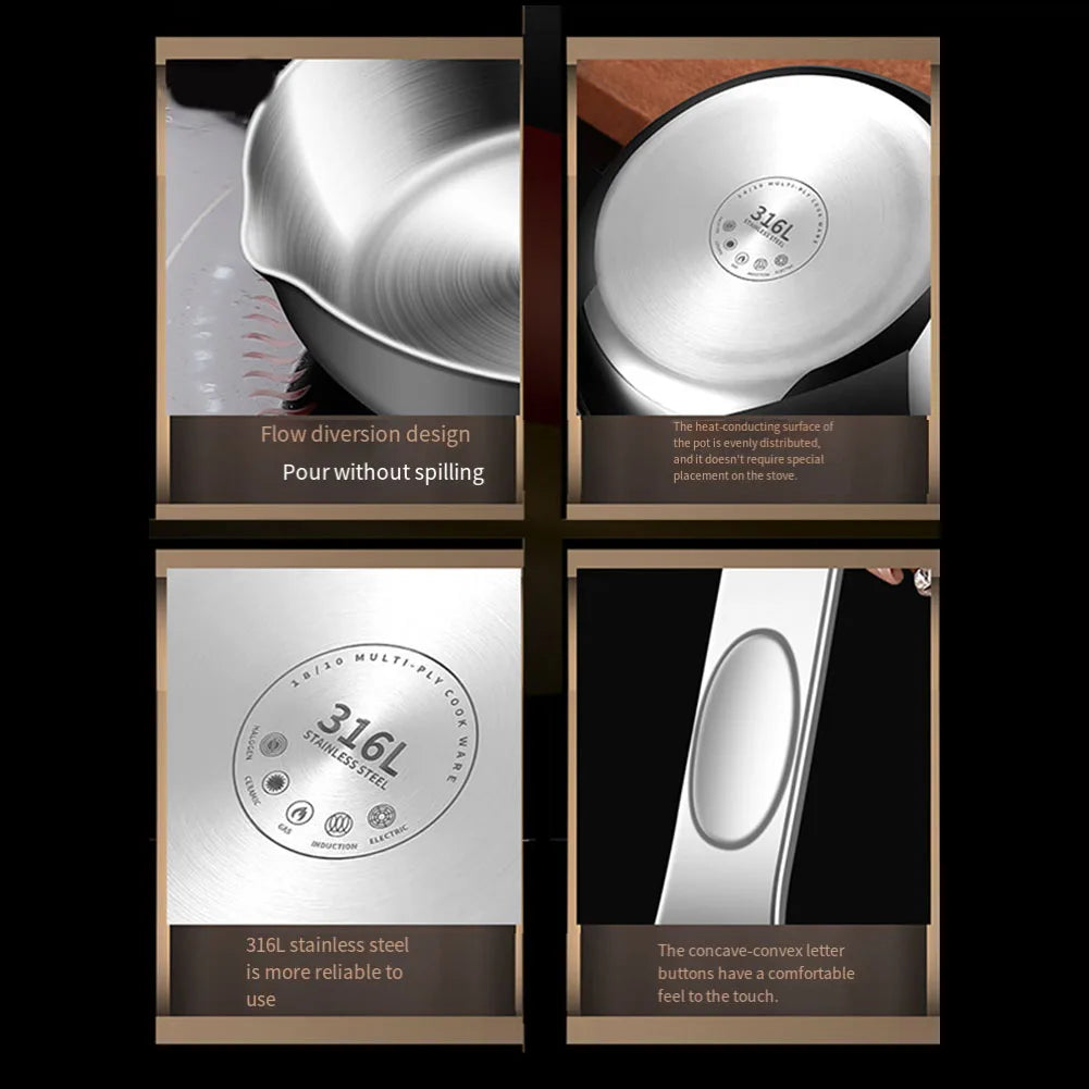 1pcs 316 Stainless Steel Frying Pan Nonstick Wok Uncoated Pot Mini Egg Pan Home Induction Cooker Gas Stove Kitchen Tool