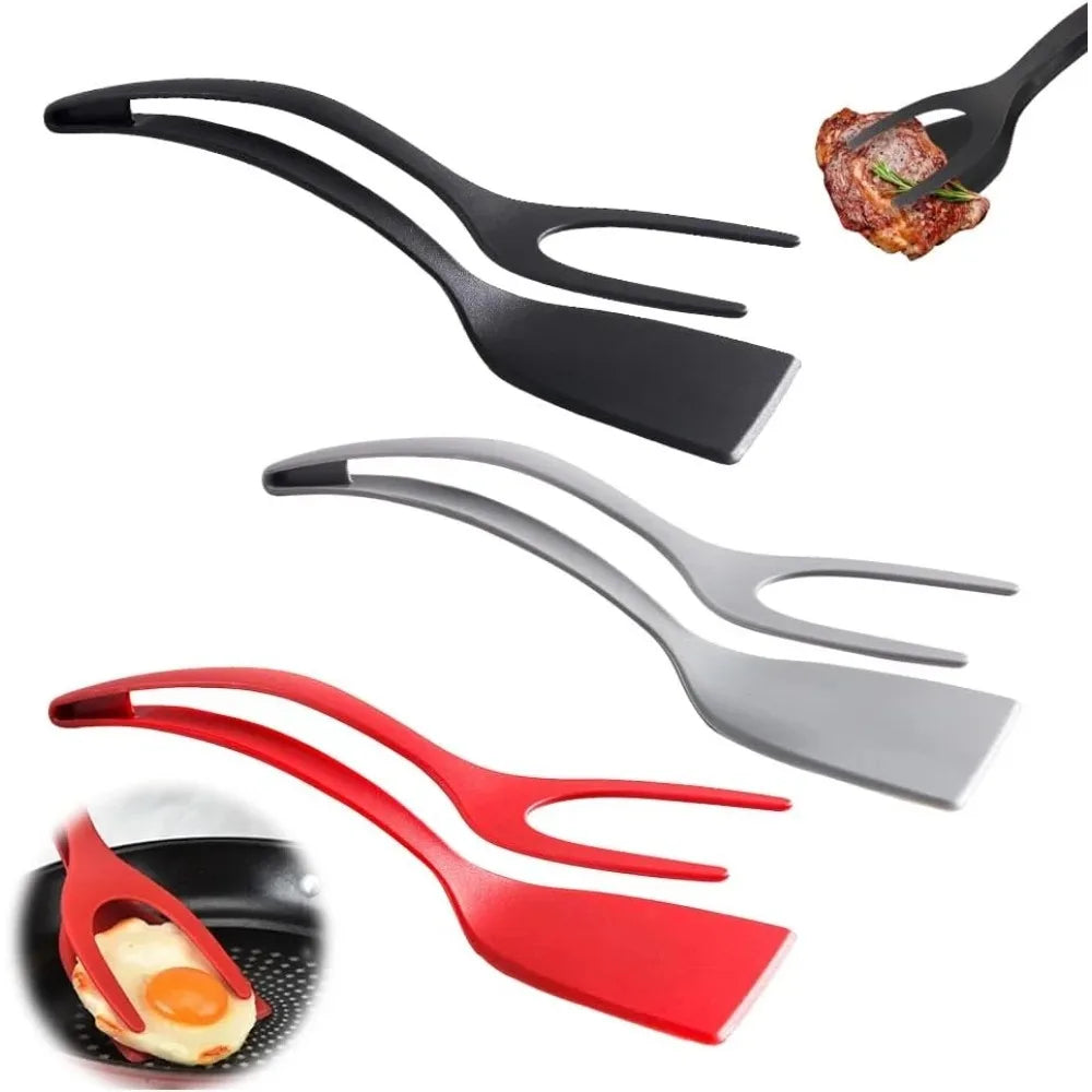 2-in-1 Silicone Egg Flipper Tongs Non-Stick Spatula for Fish French Toast Heat Resistant Omelet Making Ergonomic Cooking Tool