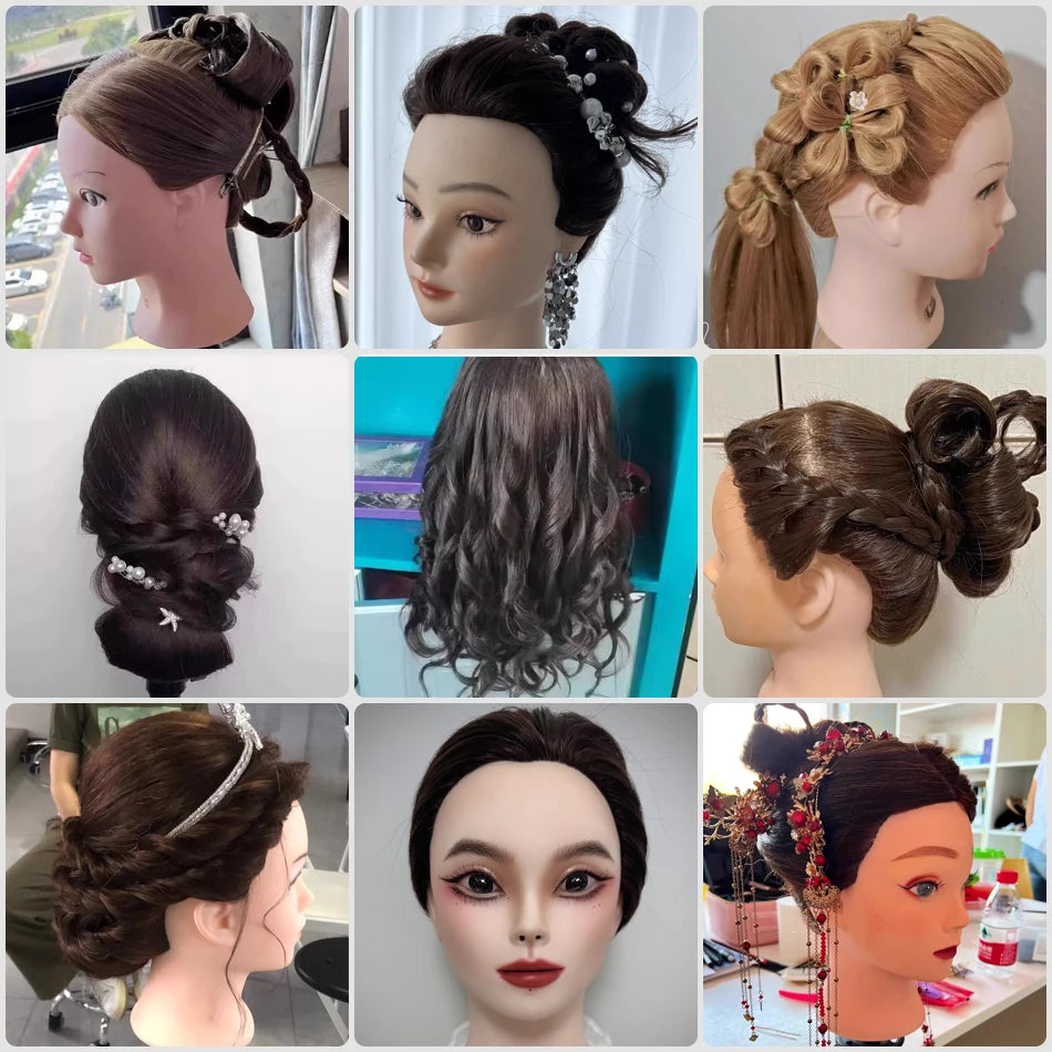 New Female Mannequin Training Doll Head With 70% Real Hair For Hairsyles Hairdressing Cosmetology Dolls Head With Stand Tripod