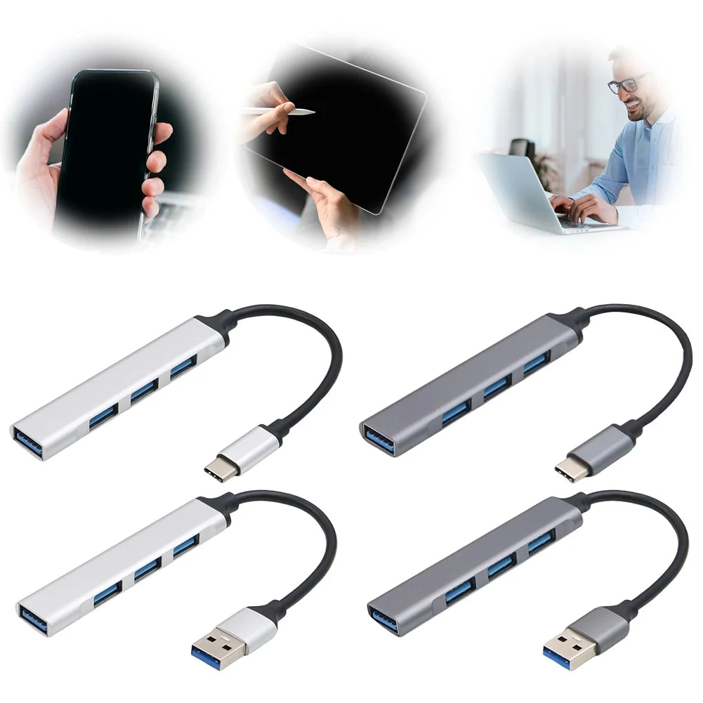 4-Port USB 3.0 Hub Adapter 5Gbps USB Data Hub USB C To USB Hub Multiple USB 3.0 Hub USB Port Expander for Laptop and PC