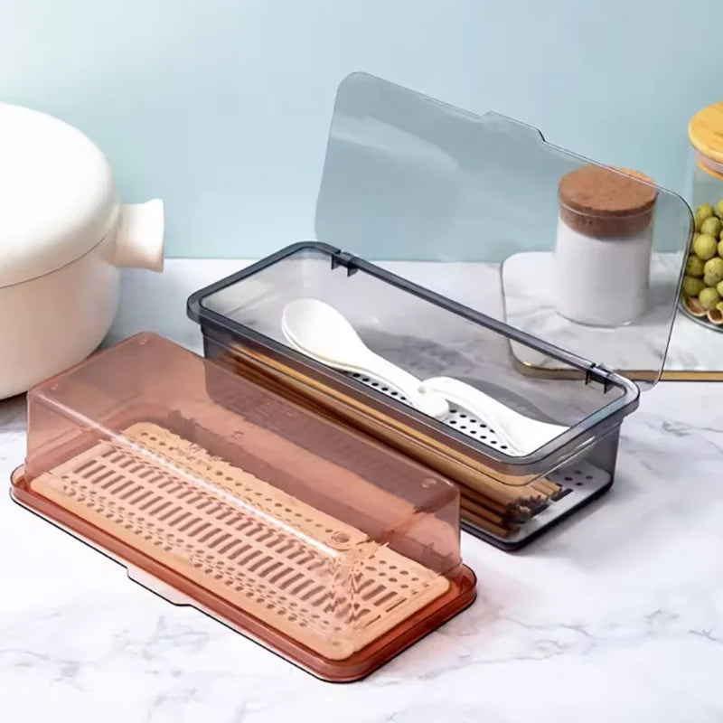 Dust-proof Plastic Storage Box Transparent With Lid Drainage Chopstick Cage Drawer Organizers Jewelry Makeup Organizer Storage