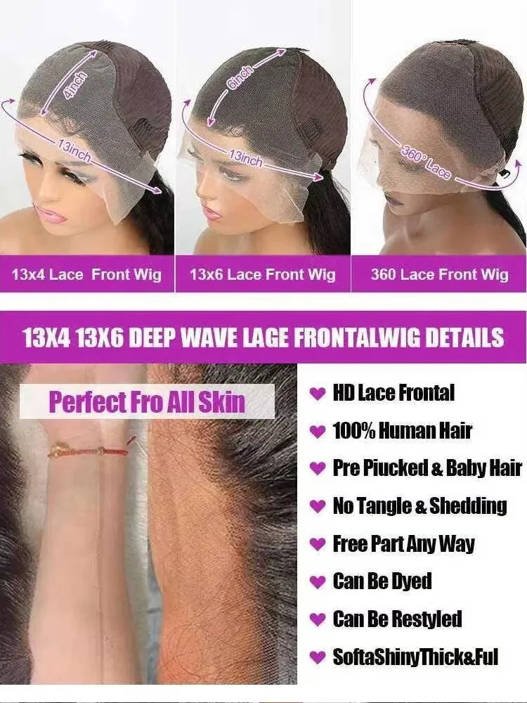 40 42 Inch Brazilian Jerrly Curly Lace Front Human Hair Wigs 13x4 13x6 HD Lace Deep Wave Frontal Wig For Women Kinky Curly Wig