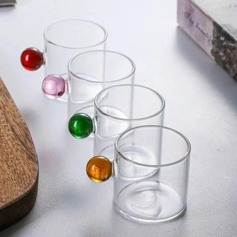 100ml Espresso Cups Small Cups Home Glass Ball Handle Coffee Cup Tea Water Cup Saucer Steak Juice Bucket Table Decor