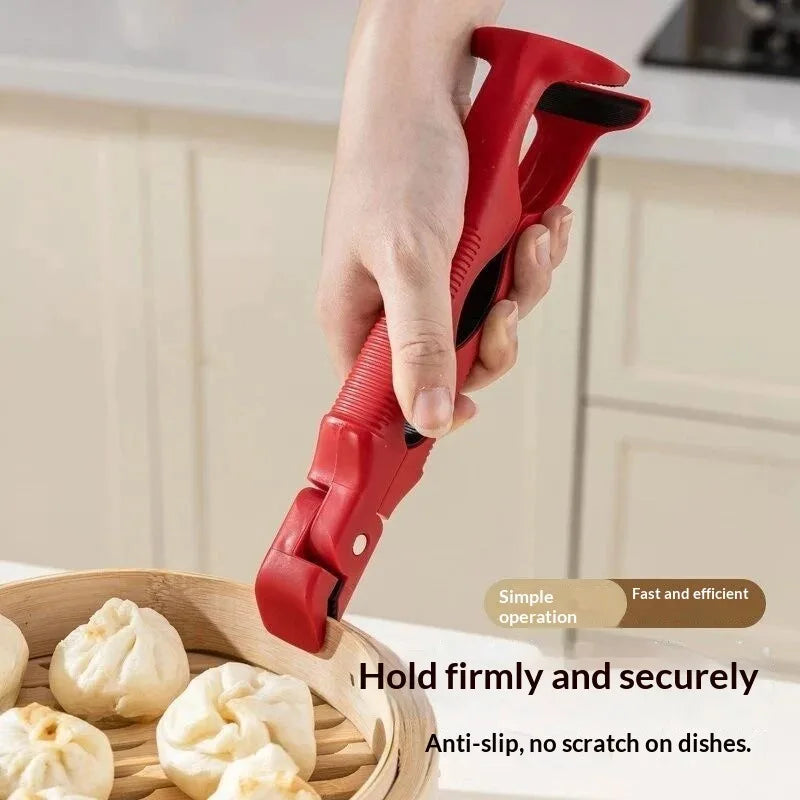 Three-in-One Heat Resistant Silicone Tongs with Non-Slip Grip for Bowls Plates Dishes, Kitchen Utensil Gadget Safe Lifting Tool