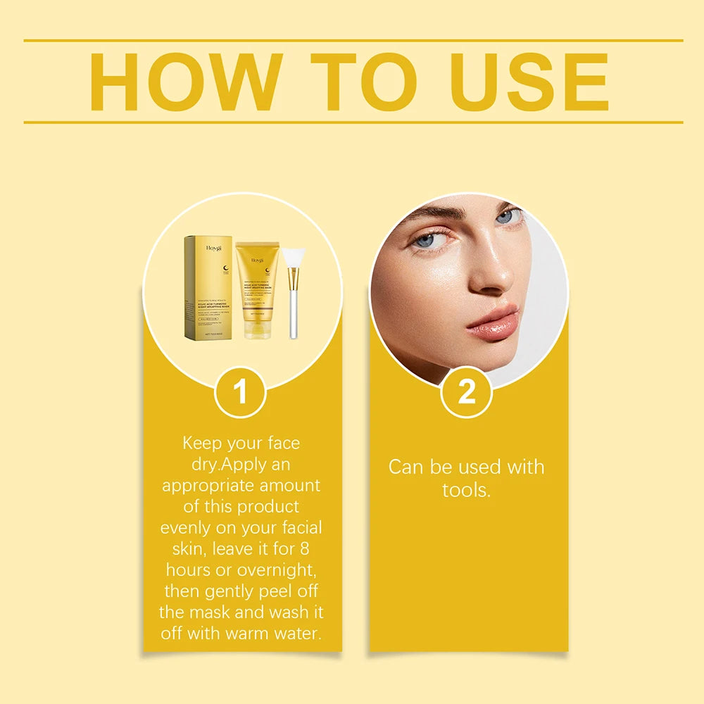 75g Kojic Acid Turmeric Overnight Wrapping Peel Off Mask Nourishes Hydrolyzed Collagen Glowing Skin Firmnes Skin Care