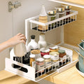 Double-Layer Pull-Qut Kitchen Storage Rack, Non-Slip, Stable, Multi-FunctionalStorage Box with Five Hooks, under Sink Brush