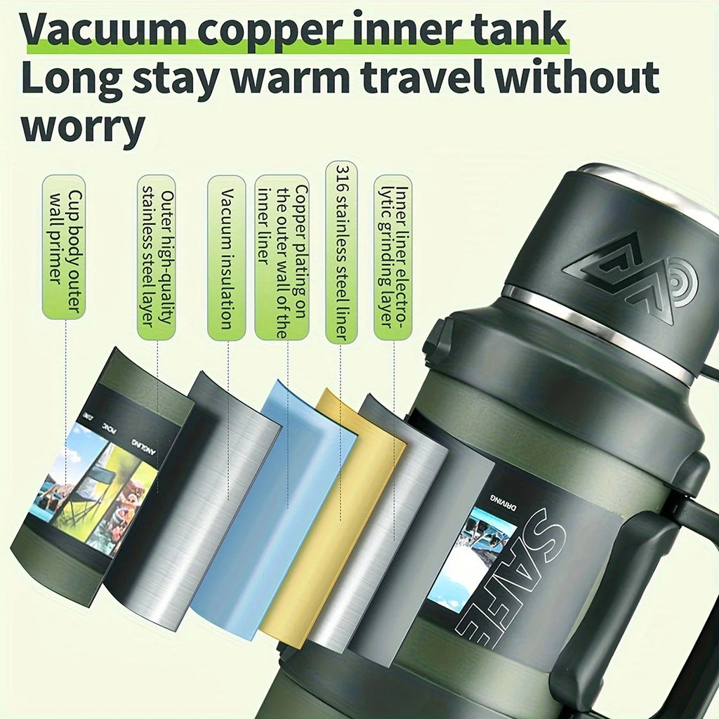 Stainless Steel Thermos Bottle with Handle Outdoor Portable Large Capacity Thermal Water Bottle ,Keep Hot and Cold for 72H