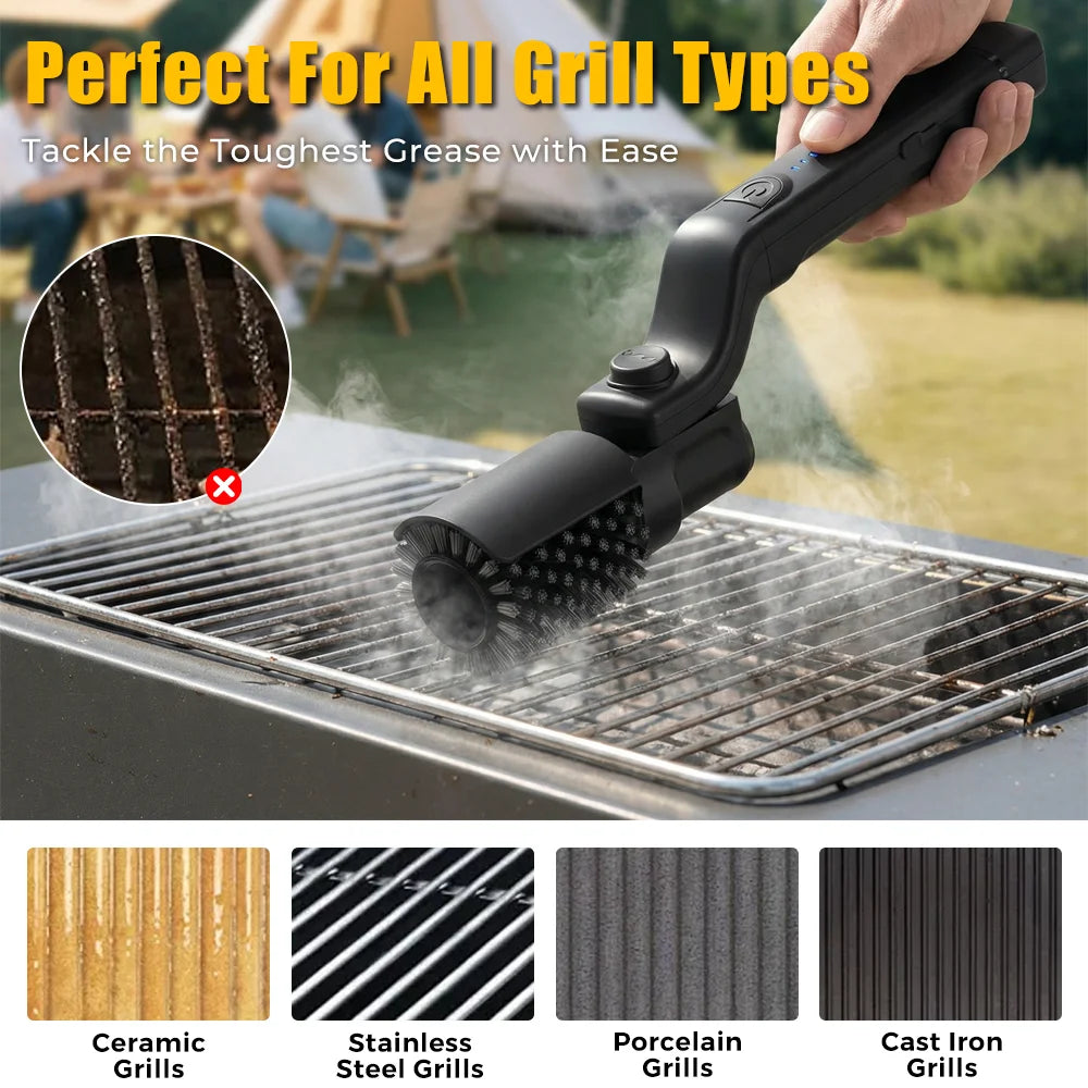 Wireless Barbecue Cleaning Brush Motorized Scrubber BBQ Grill Brush 3-Speed Settings Electric Grill Brush,180° Adjustable Head