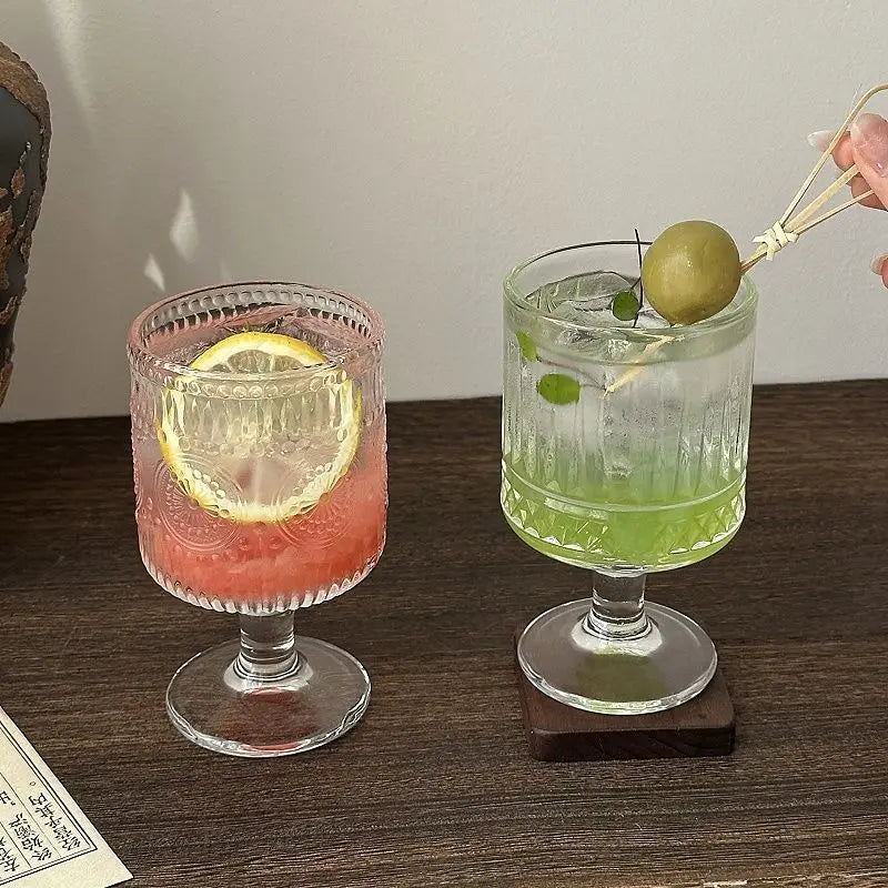 4pcs Set Vintage Embossed Mixed Pattern Wine Glass,Wine Juice Drink Cup ,Party Wedding Home Glass Cup Goblet