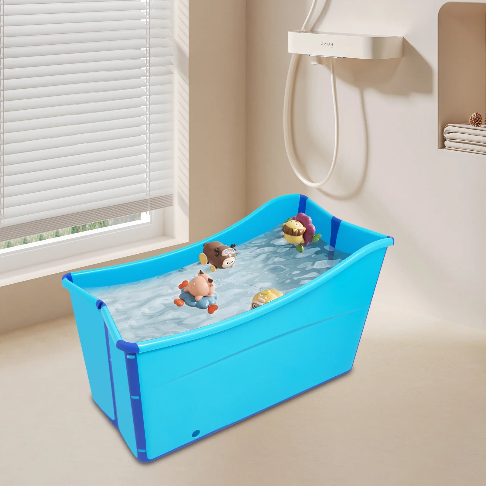 Folding PP TPE Bathtub Blue Floor Standing Rectangular Adult Bath Tub Thickened Side for Kids and Adults Below 5.3ft Tall