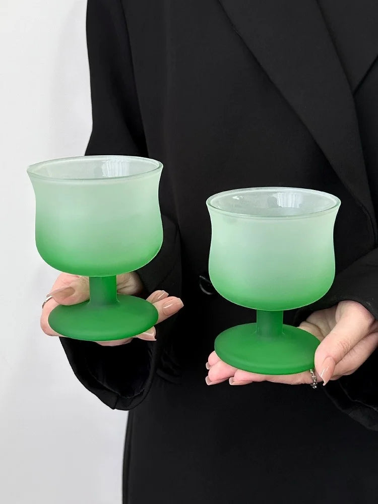 Mist Design Frosted Gradient Green Reversed Mouth Glass Cup Highball Whiskey Red Wine Cup Home Use Water Cup for Universal Use