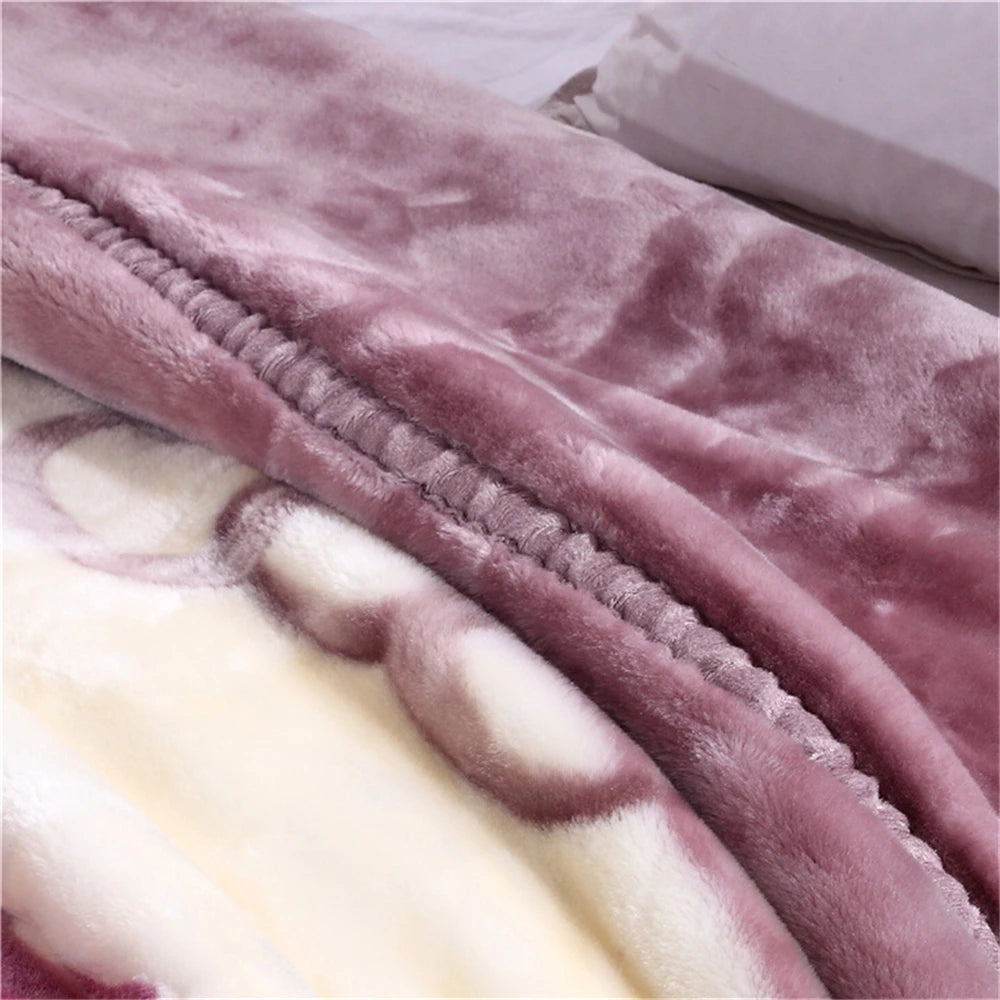 Korean Style Winter Raschel Mink Blankets Soft Warm Fluffy Double Layer Thick Weighted Blanket Winter Bedspread Plaid Blanket