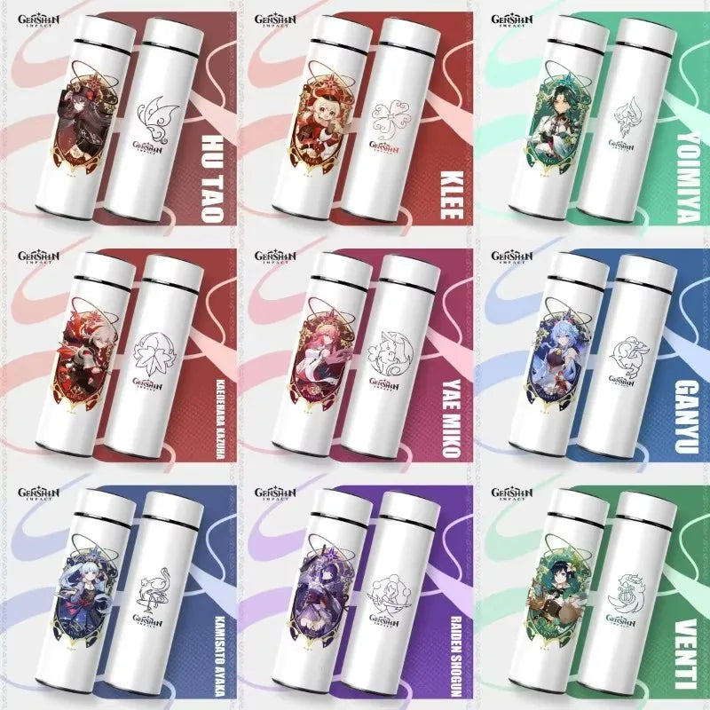 500ml Genshin Impact Vacuum Flasks Temperature Display Thermoses Large Capacity Stainless Steel Cup Insulated Cup Home Drinkware