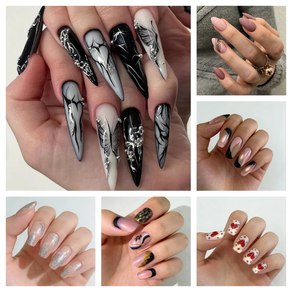 10Pcs Press on Nails Short Square Head Fake Nails with Flower Rhinestone Design Wearable Finished False Nail Tips