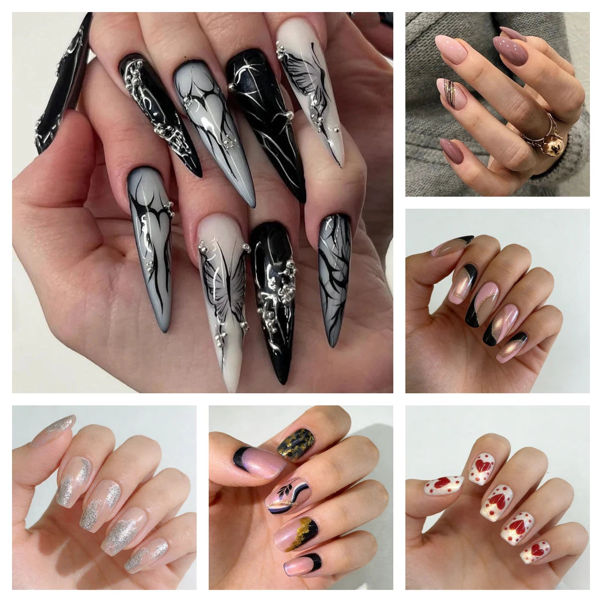 10Pcs Press on Nails Short Square Head Fake Nails with Flower Rhinestone Design Wearable Finished False Nail Tips
