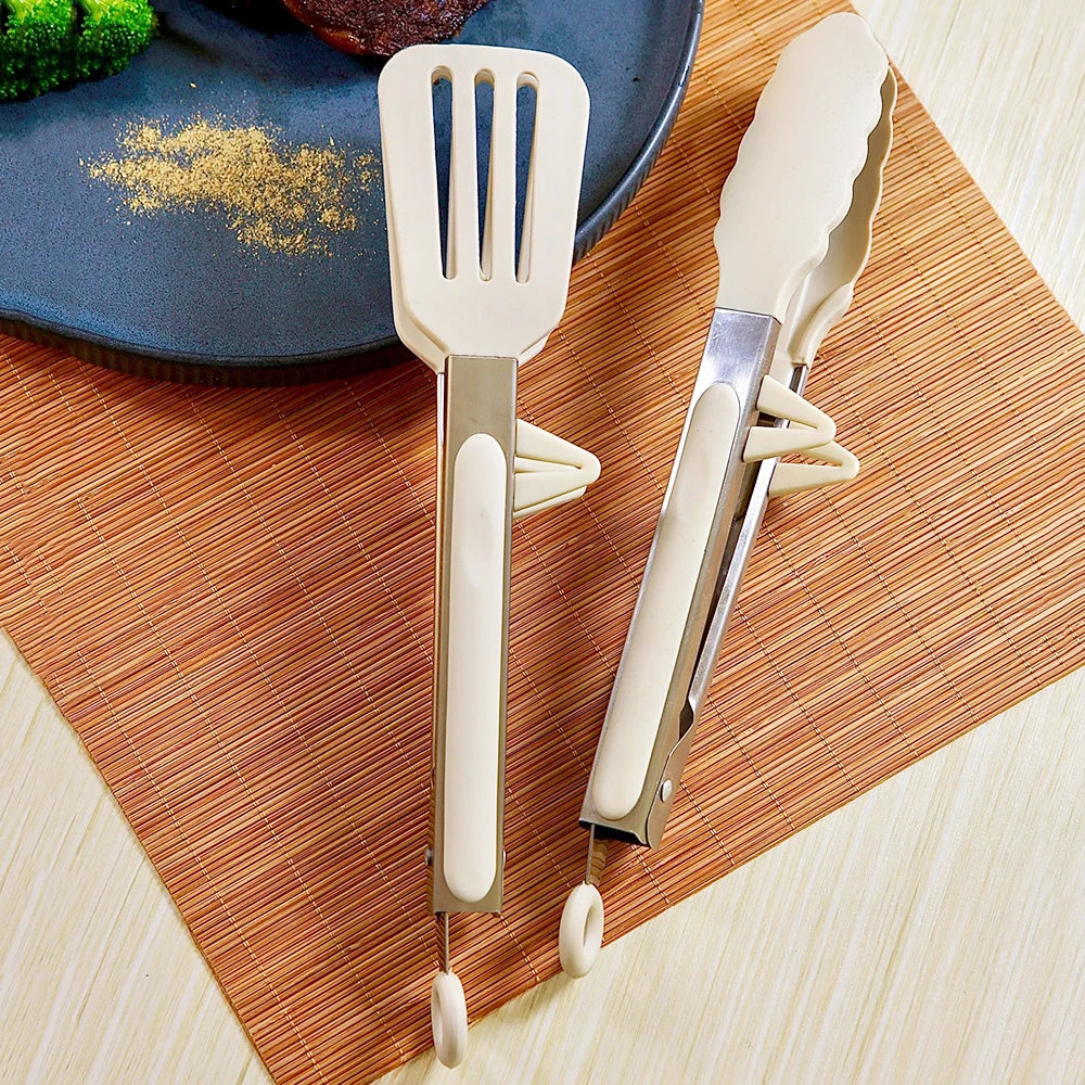 Silicone BBQ Grilling Tong Kitchen Cooking Salad Bread Serving Tong Non-Stick Barbecue Clip Clamp Stainless Steel Tools Gadgets