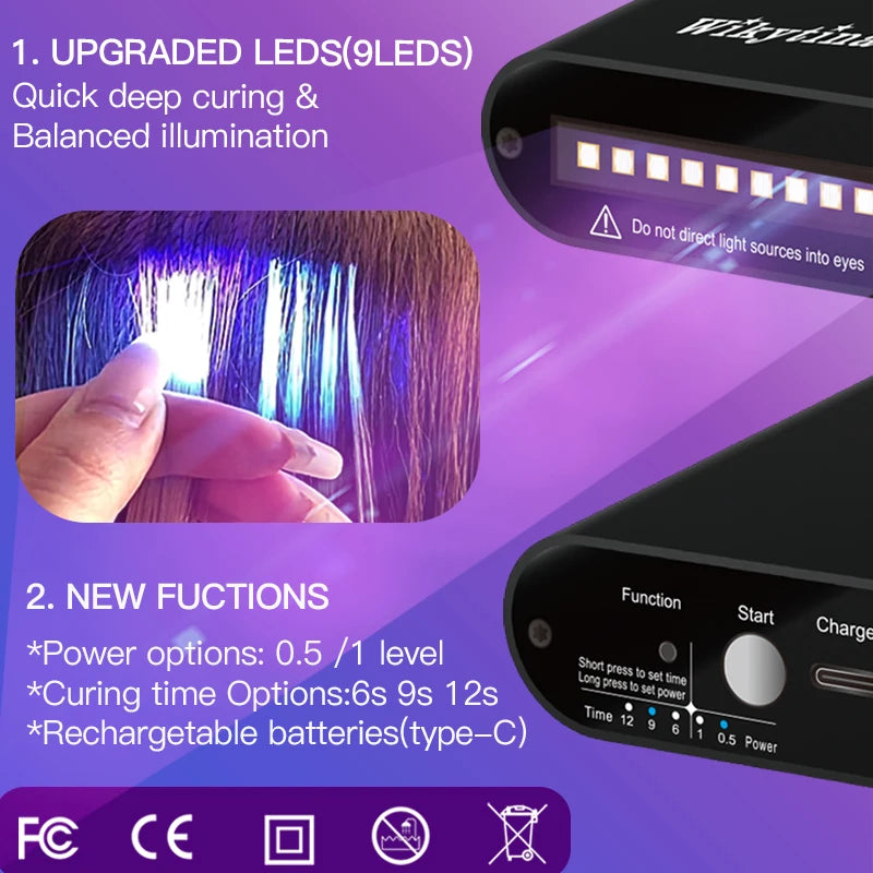 COMBO UV V Light Hair Extension Set Wikytina Tools Kit, UV Glue Long-Lasting Remover Machine - Salon Styling Tools invisibility