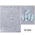 5D Embossed Metal Silver Stars Nail Stickers Mixed Color Resin Rhinestone Chain Pearl y2k Style Engraved Holographic Decoration