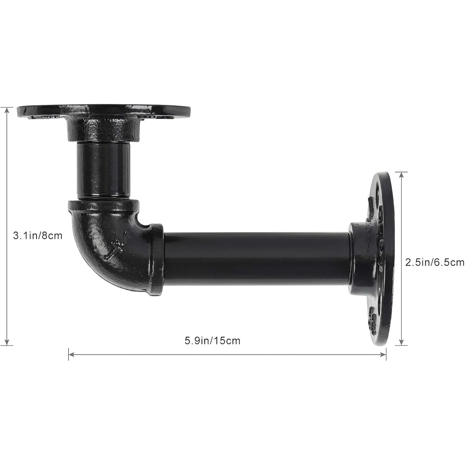 Industrial Iron Pipe Shelf Brackets 4-Pack - Heavy Duty Floating Shelves for DIY Wall Mount, Black