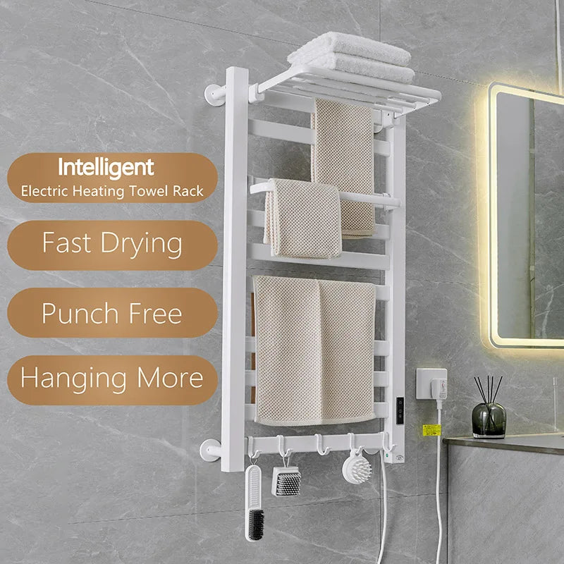 White Electric Towel Rail Thermal Radiator Cloth Screen Dryers Bath Heated Smart Bathroom Electric Heated Towel Rack