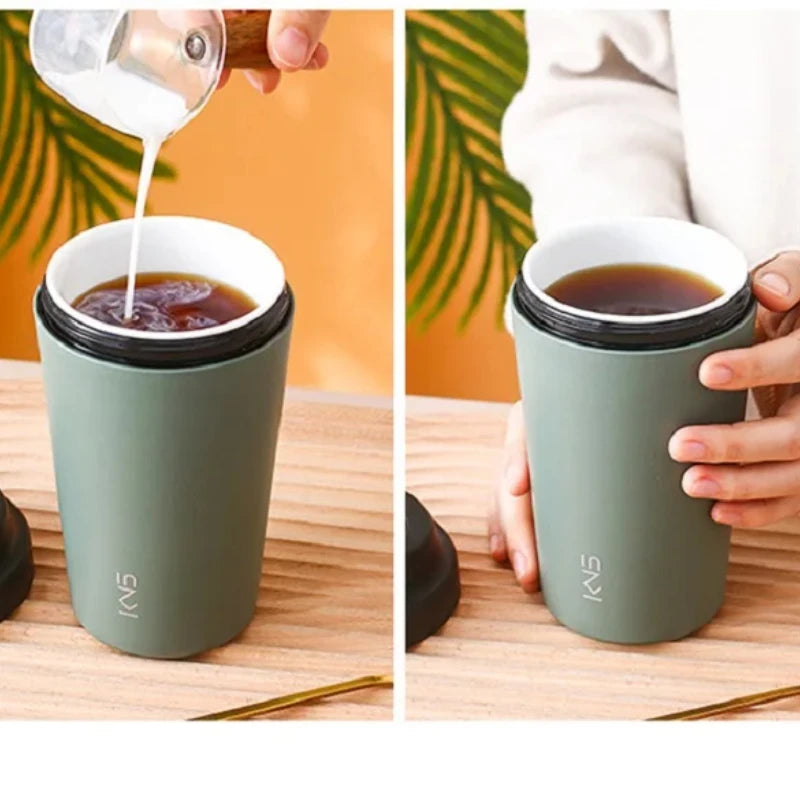 Fashion cup Pure ceramic inner pot coffee cup, men's and women's high-value portable milk tea cup, insulated cup, water cup