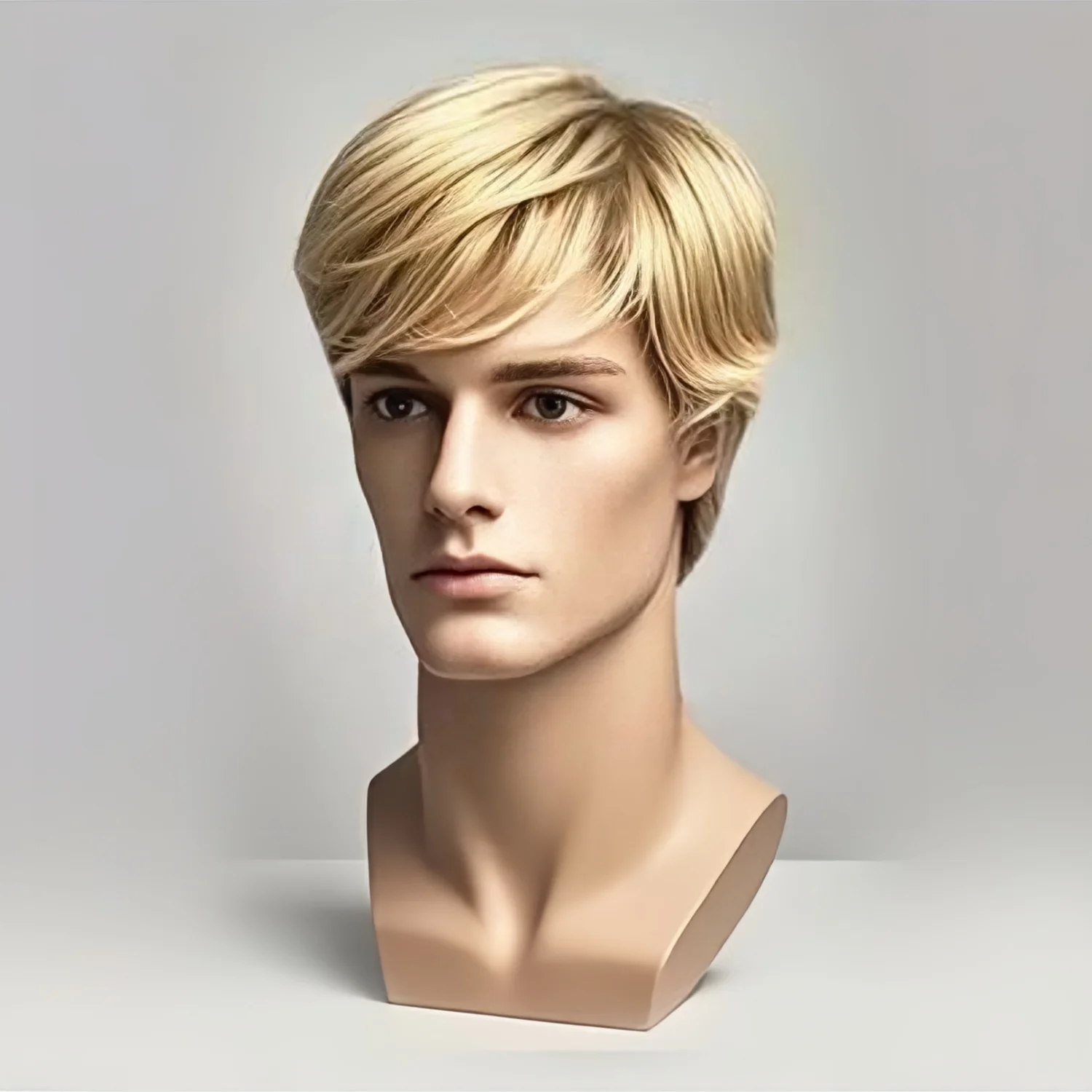 Men's Full Head Golden Synthetic Wigs, Heat Resistant Straight Style, Suitable for Stage Performances and Daily Wear