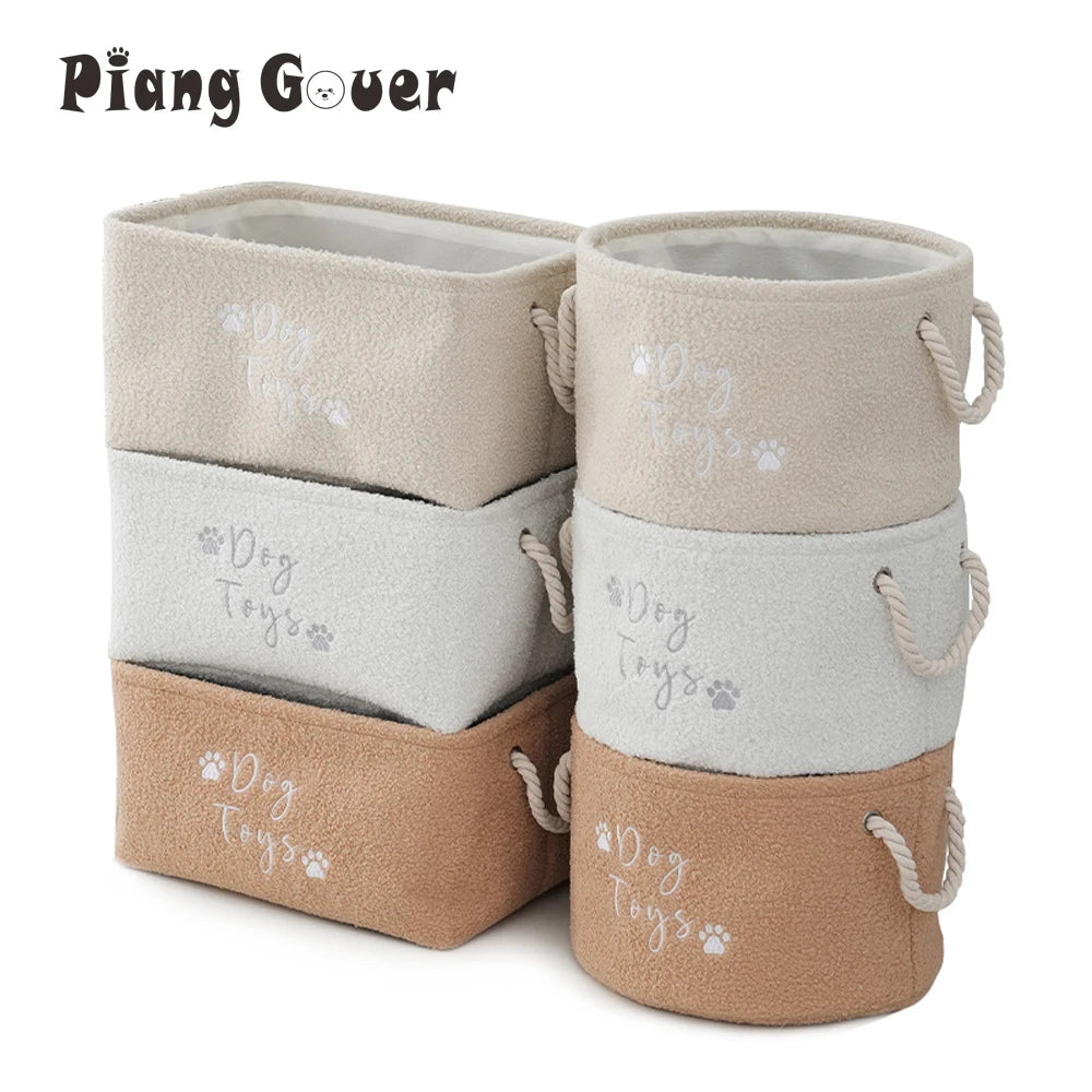 Plush Dog Toy Basket Foldable Storage Dog Toy Box with Comfortable Handle Suitable for Storing Pet Toy Accessories