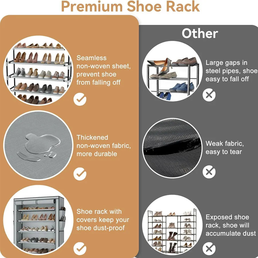 Black Multi-Functional 5/8/10-Tier Shoe Organizer - Durable Plastic Construction, Easy Assembly, Shoe Storage