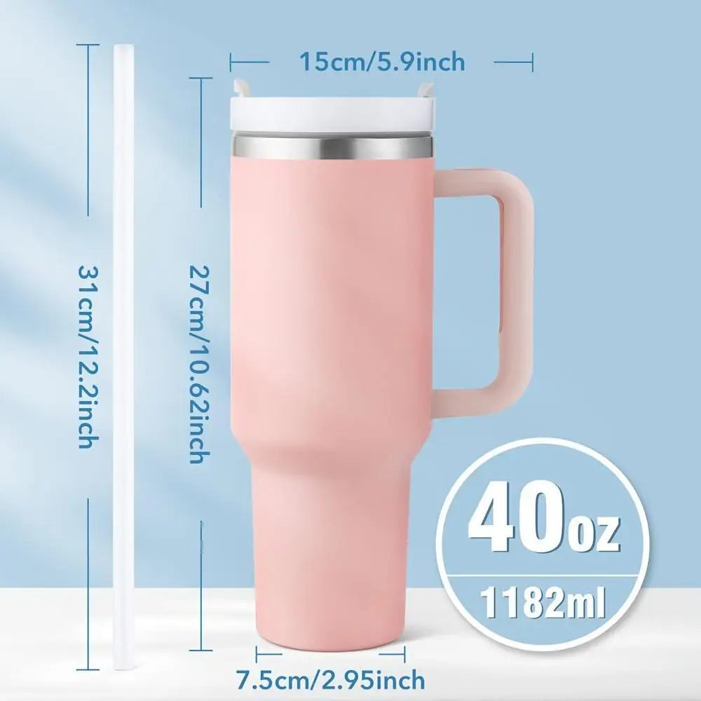 Large Capacity Car Insulated Water Bottle 40oz Leak-Proof Stainless Steel Travel Cup with Lid Straw Handle for Hot Cold Drinks