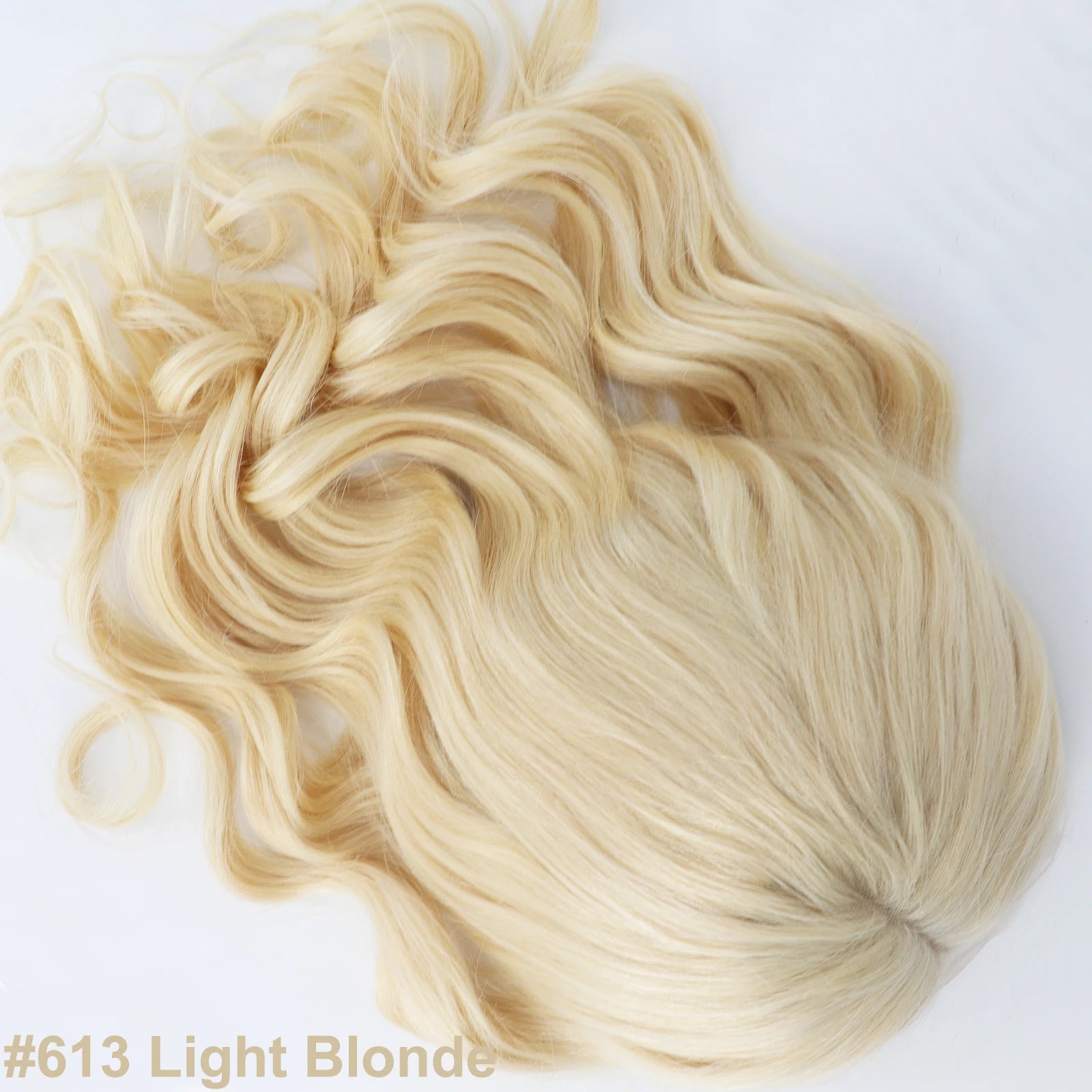 4x4inch Lace Topper with Open Weft 20" Natural Wave Real Remy Human Hair Toupee for Women #613 Light Blonde Natural Soft Scalp