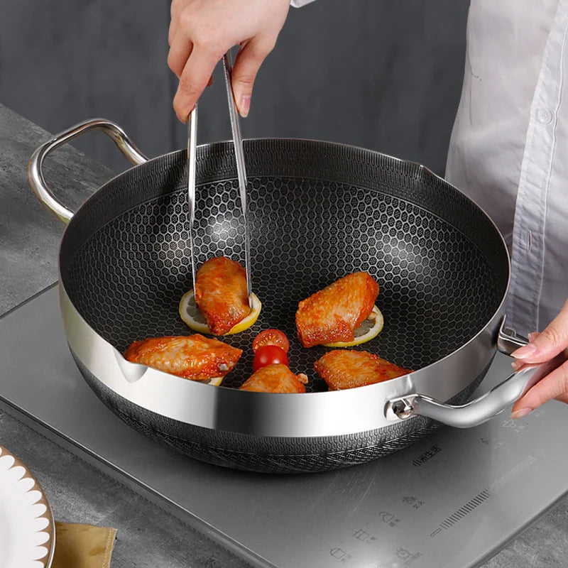 316 Stock Pot Pan Stainless Steel Frying Pan Food Grade Non Stick Pan Honeycomb Pot Bottom Induction Cooker Gas Stove General