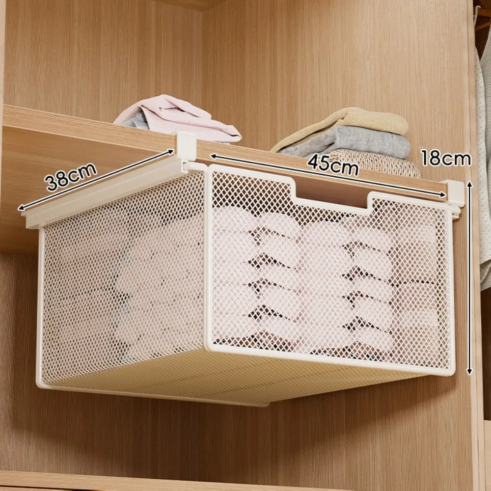 Large Capacity Underwear Storage Basket Pure Color Under Shelf Wardrobe Organizer Under Cabinet Basket Design Hanging Organizer
