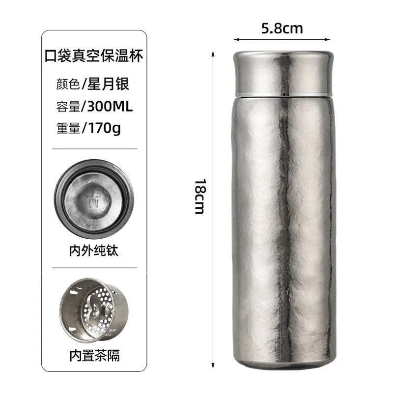 Pure Titanium Thermos 200/300ml Double Layer Vacuum Flask Water Bottle with Filter Portable Student Drinkware Holiday Gift