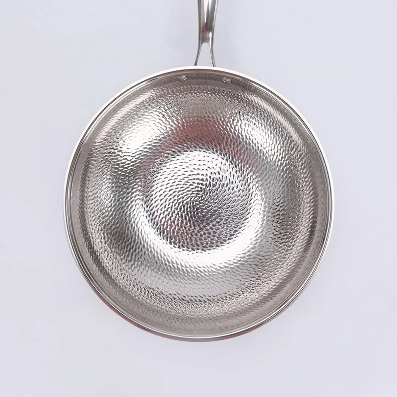 JUSTINLAU 32/34cm Frying Pan Wok Stainless Steel Non-stick Frying Pan Titanium Spray Fish Scale Hammer Pattern Kitchen Cookware