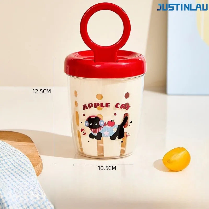 JUSTINLAU Macaron Fruit Cup Breakfast Salad Cup with Lid Double Layered Drip Cup Fruit Cup Forked Cup Suitable for Picnic Use
