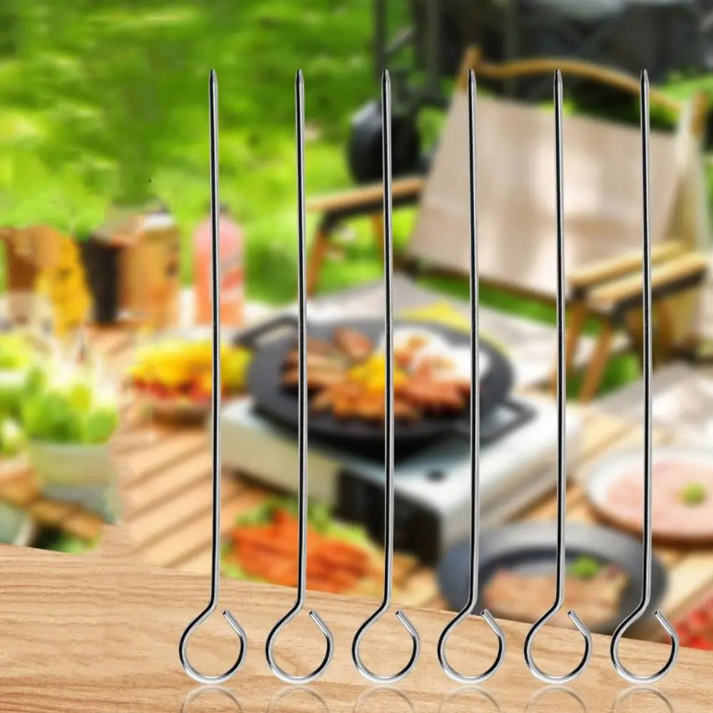 20pcs Reusable Stainless Steel Barbecue Skewer Ringed Kabob Skewers Roast Goose Needle 20/25/30cm BBQ Skewers Hanging furnace