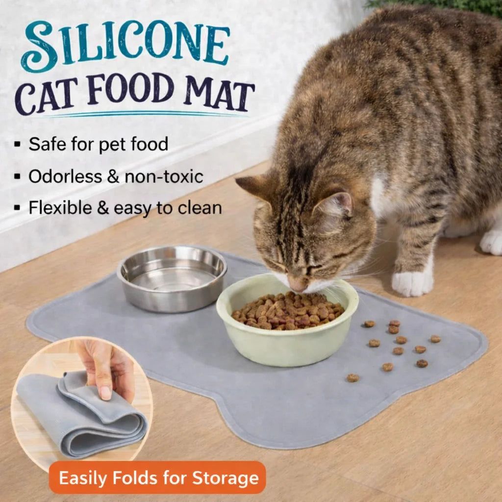 Food Grade Silicone Cat Mat, Anti-slip Waterproof Leak-proof Pad for Cats & Dogs, Easy to Clean Pet Bowl Mat