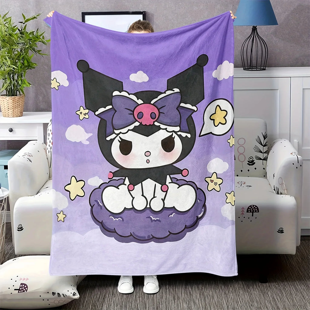 Purple Kuromi Flannel Blanket 2D Single Print Cute Breathable Durable Couch Bed Living Room Bedroom Home Decor Daily Use Blanket