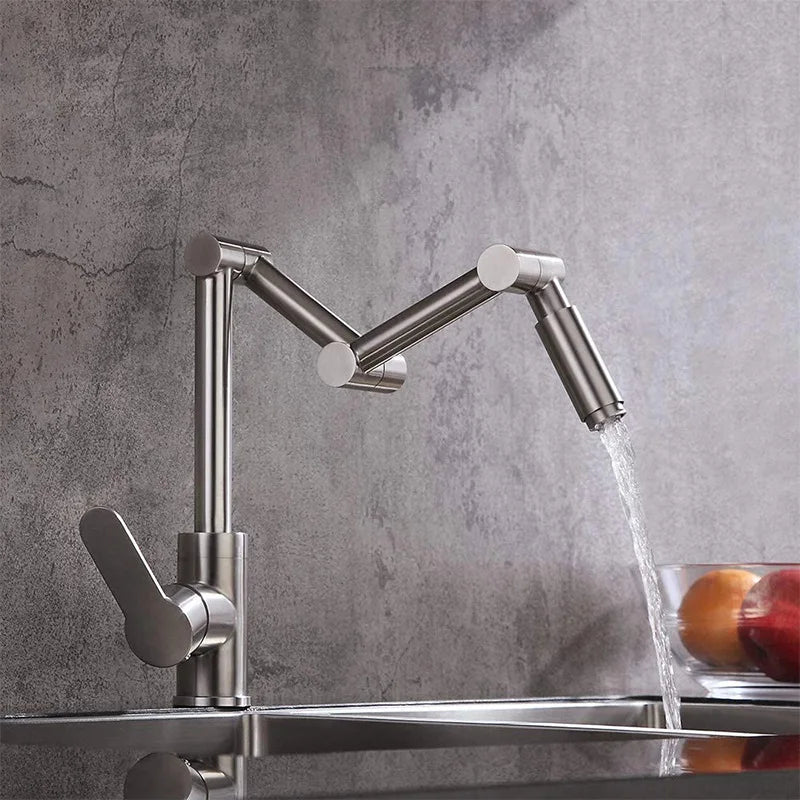 Faucet Black/Nickel Hot And Cold Mixed Universal Folding Kitchen Sink Tap 304 Stainless Steel Arm Swivel Extends Kitchen Sink